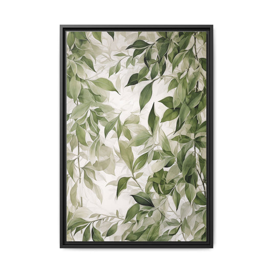 Green Leaves Framed Art Canvas