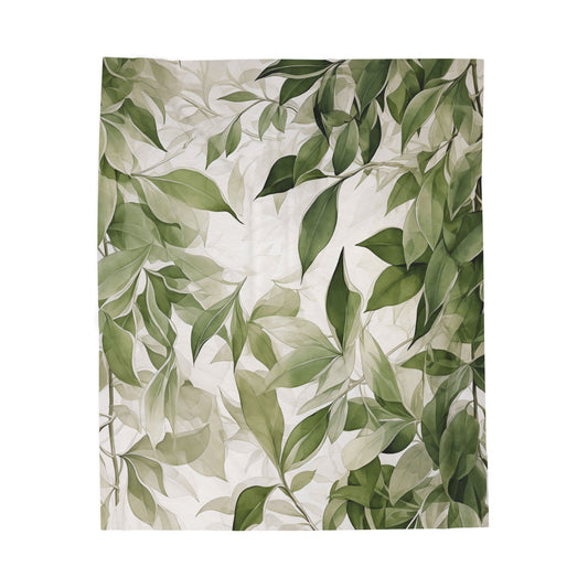 Green Leaves Plush Art Blanket